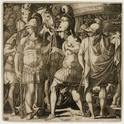Ο Μ.Αλέξανδρος υποδέχεται την Θάληστρις και τις Αμαζόνες. Χαρακτικό του Francesco Primaticco (1504-1570). Μητροπολιτικό Μουσείο Τέχνης Νέα Υόρκη