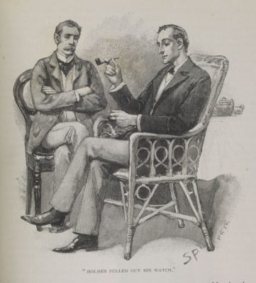 Sidney Paget, Βρετανός εικονογράφος, η δουλειά του οποίου συνόδευε τις ιστορίες του Σέρλοκ Χολμς στο περιοδικό The Strand. Γκραβούρα, Σεπτέμβριος του 1893 : » Η περιπέτεια του Έλληνα διερμηνέα «, μία από τις 56 ιστορίες του Σέρλοκ Χολμς , Strand Magazine. Μουσείο Λονδίνου