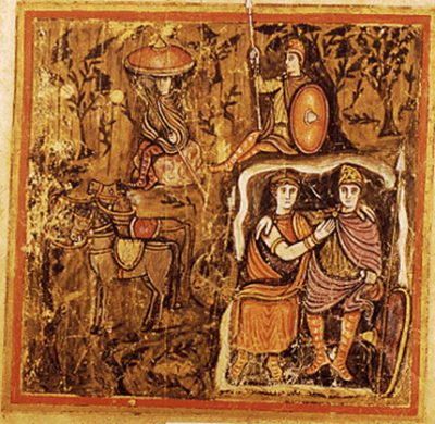 Ο Αινείας και η Διδώ στη σπηλιά. Εικόνα σε χειρόγραφο του 5ου αιώνα π. Χ που βρίσκεται στη βιβλιοθήκη του Βατικανού