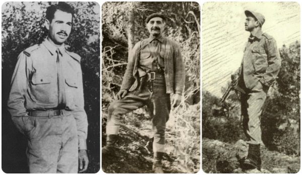 Ο Γρηγόρης Αυξεντίου, ο Γεώργιος Γρίβας και ο Ρένος Κυριακίδης (από αριστερά προς δεξιά)